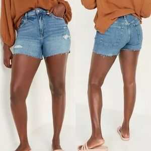Old Navy High-Waisted OG Jean Shorts 3-inch inseam pipped distressed medium wash